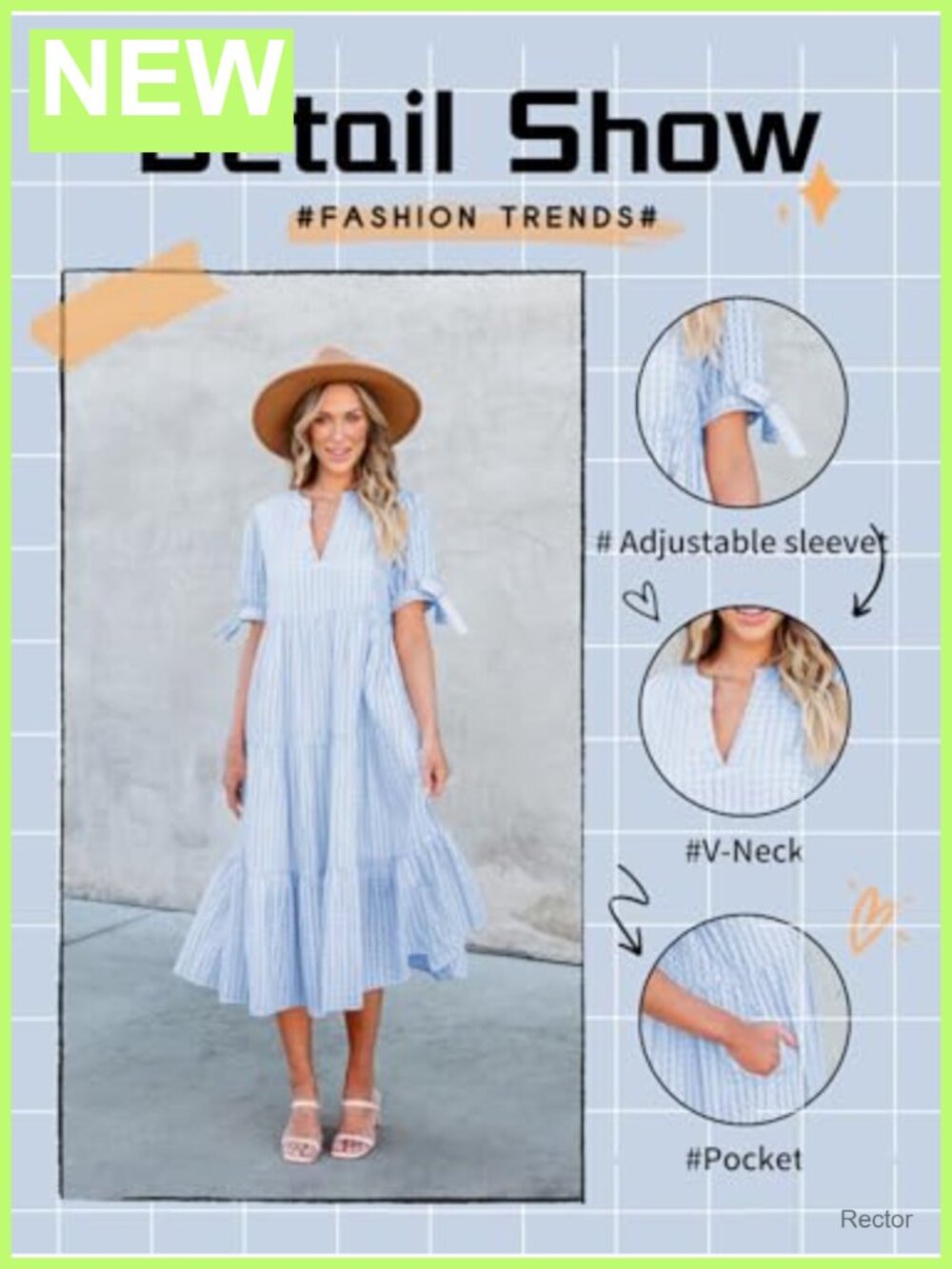Polyester Midi Dress V-Neck Puff Sleeve Tiered Gingham Spring Summer - Picture 3 of 6